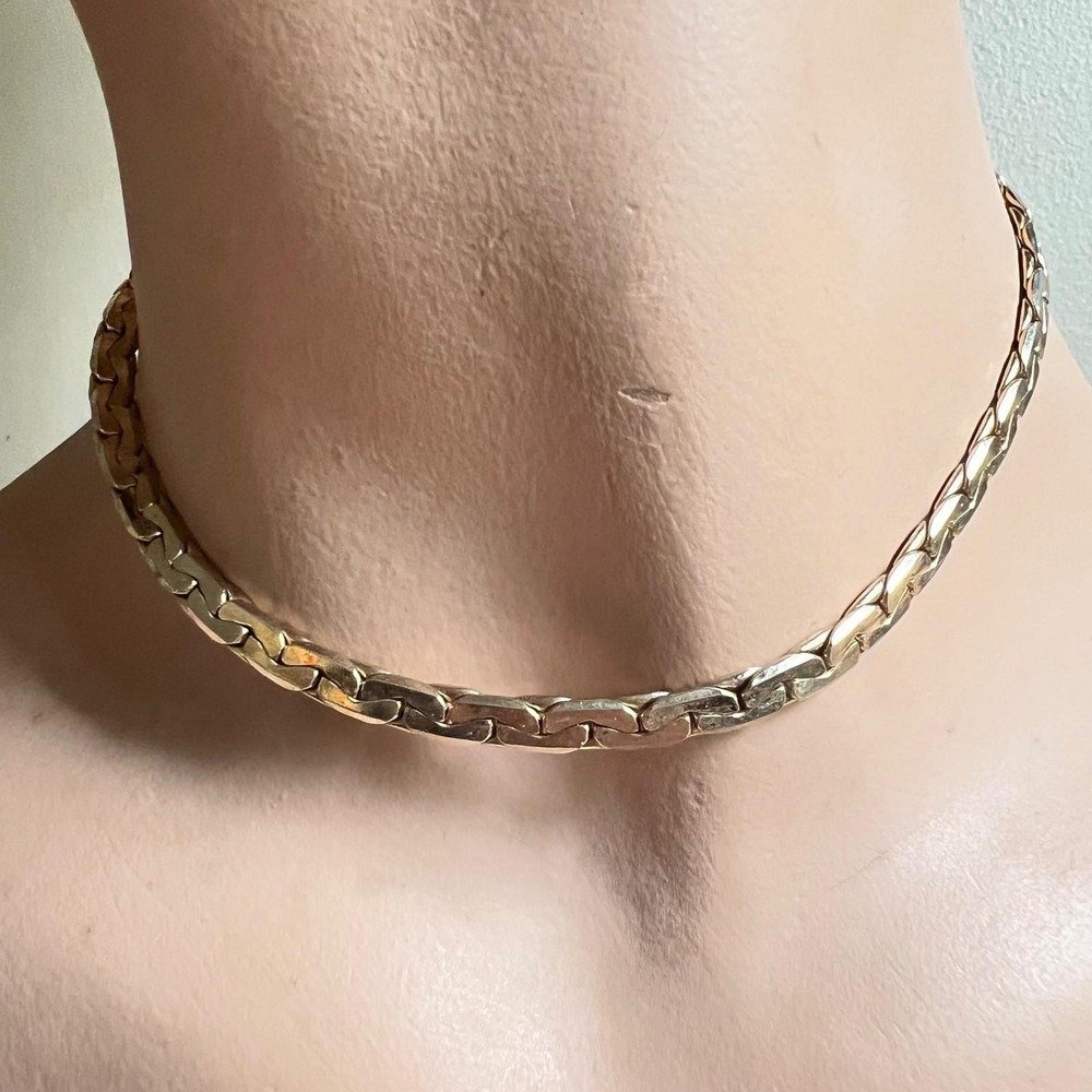 Coro Vintage Gold Tone Flat Interlocking Link Choker Necklace Pegasus‎ Clasp 50s